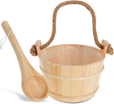 Wooden Sauna Bucket and Ladle Set 4L with Removable Plastic Liner, Rope Handle, 100mL Spoon